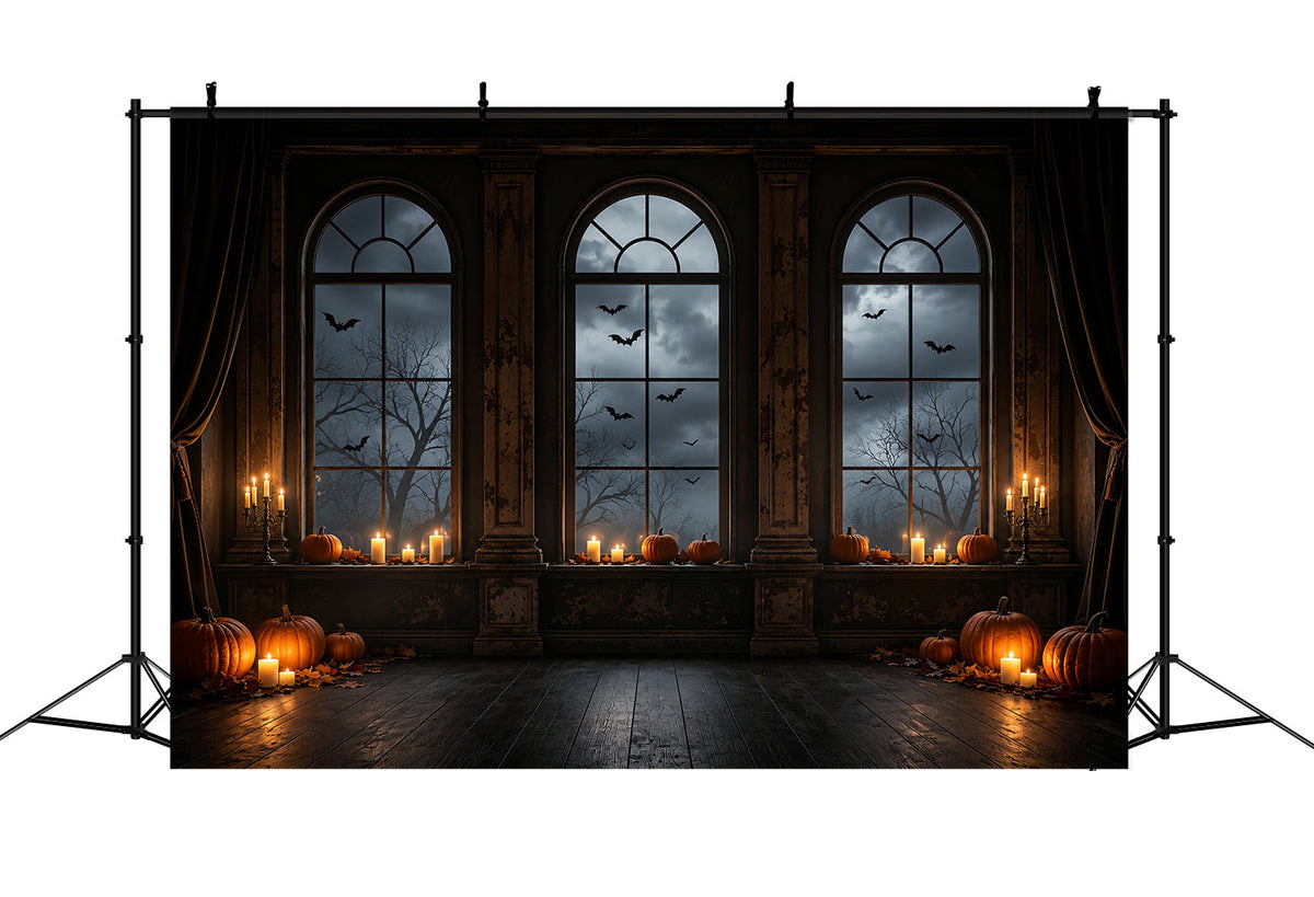Décor De BatcaveBougies Citrouille Fenêtres Cintrées Photos D'Halloween ZTT67-63