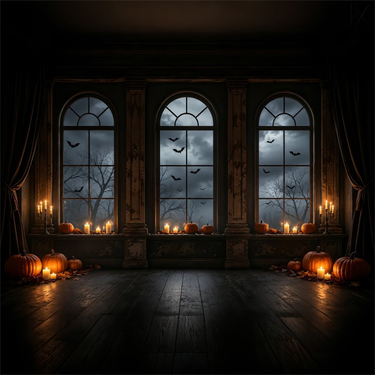 Décor De BatcaveBougies Citrouille Fenêtres Cintrées Photos D'Halloween ZTT67-63
