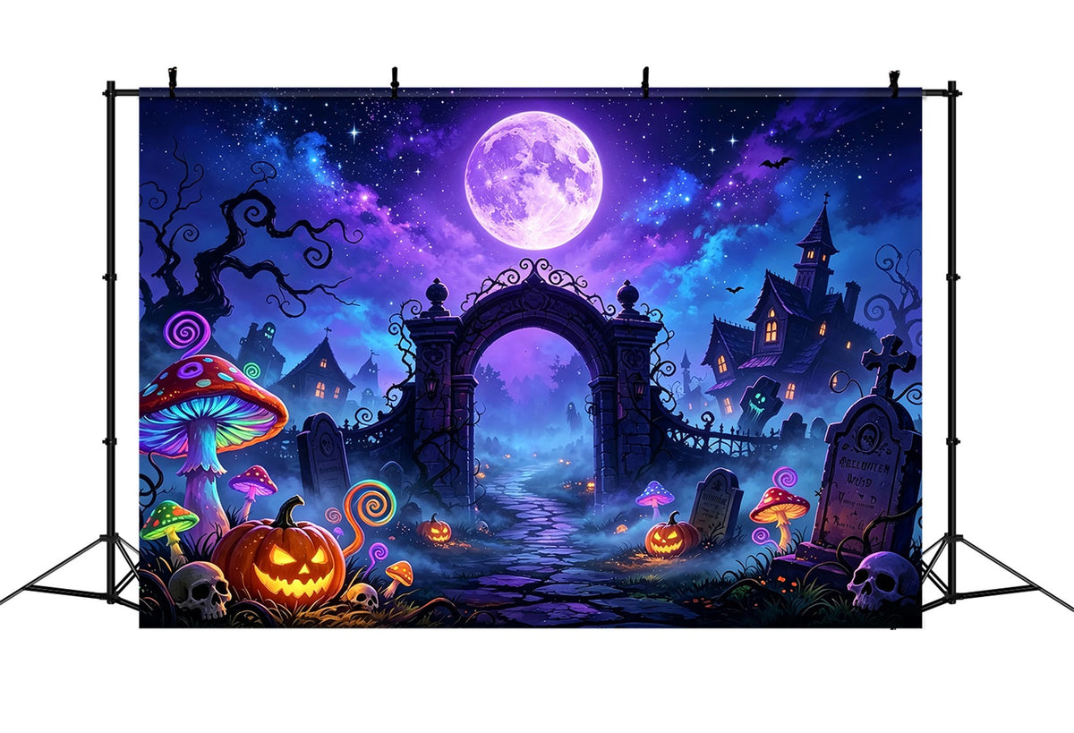 Décor De Grotte Aux Chauves-SourisLune NéonCimetière De ChampignonsDécor D'Halloween Pour Enfants ZTT67-64