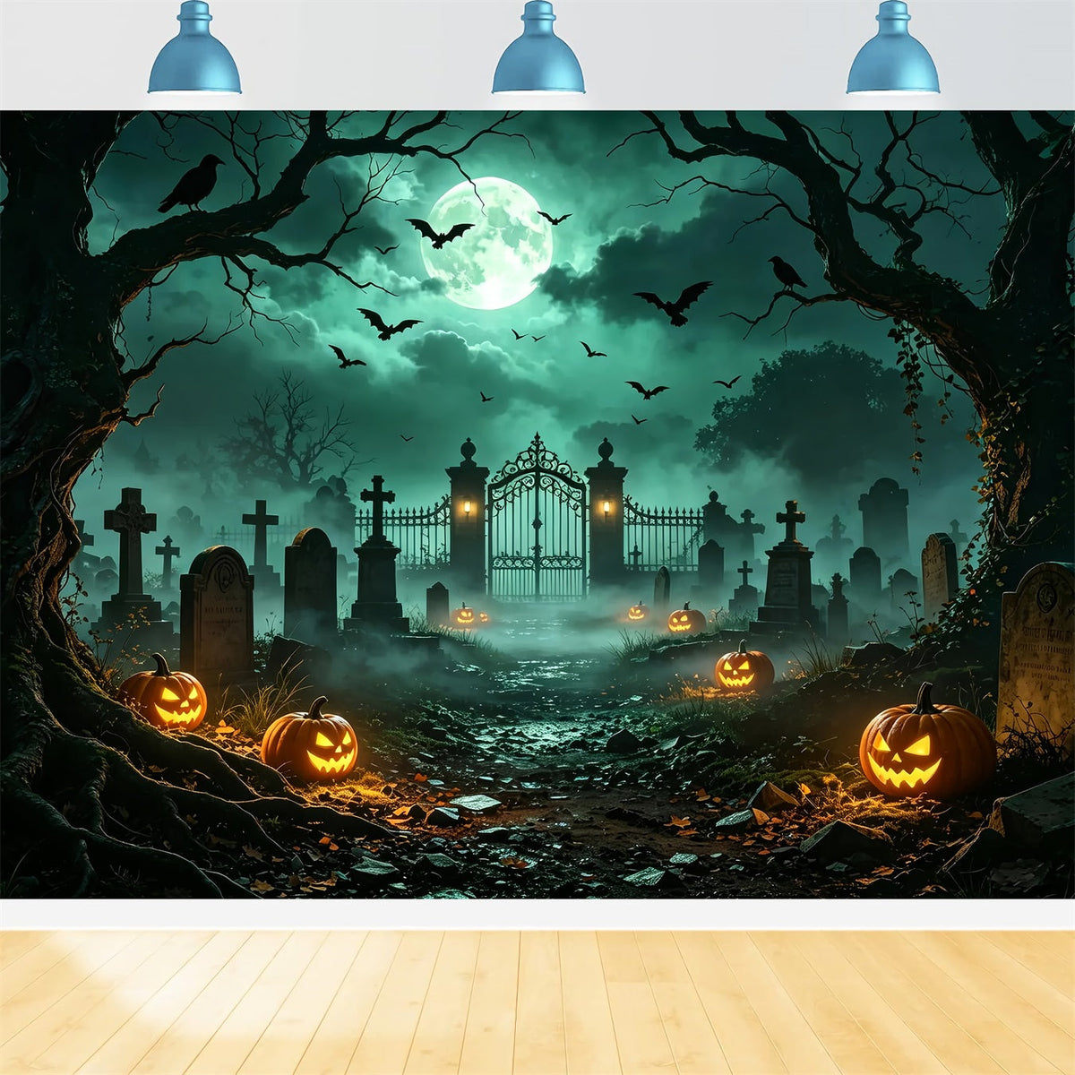 Décor De Cimetière Pour Halloween Avec Un Chien Citrouille Au Clair De LunePorte De Cimetière Décor ZTT67-67