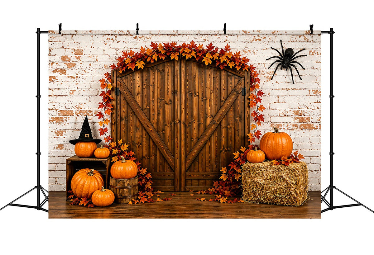 Fond De Décor Pour Photos D'Identité Judiciaire D'Halloween Citrouille Rustique Porte De GrangeVinyle ZTT67-69