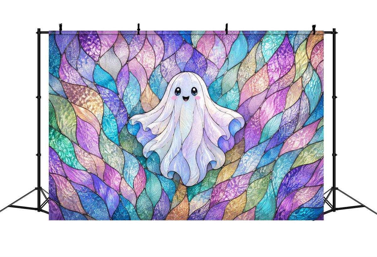Tapisserie En Vitrail Avec Fantôme Pastel Mignon Décors D'Halloween Pour La Photographie ZTT67-71
