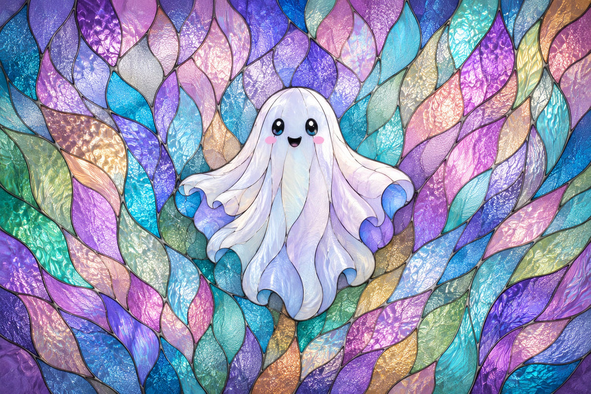 Tapisserie En Vitrail Avec Fantôme Pastel Mignon Décors D'Halloween Pour La Photographie ZTT67-71
