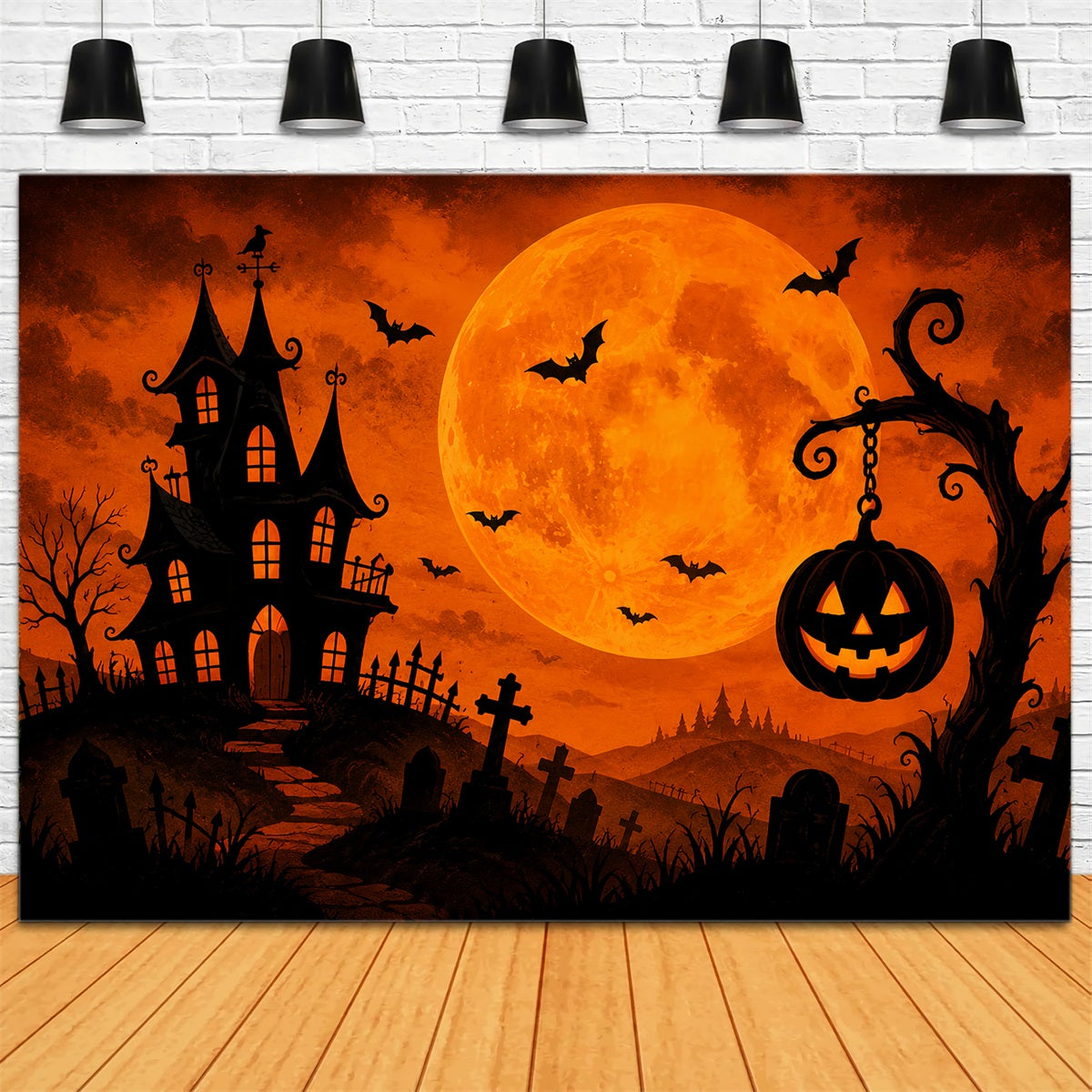 Décors D'Halloween Pour PhotosManoir HantéLune OrangeDécor De Cirque D'Halloween ZTT67-9