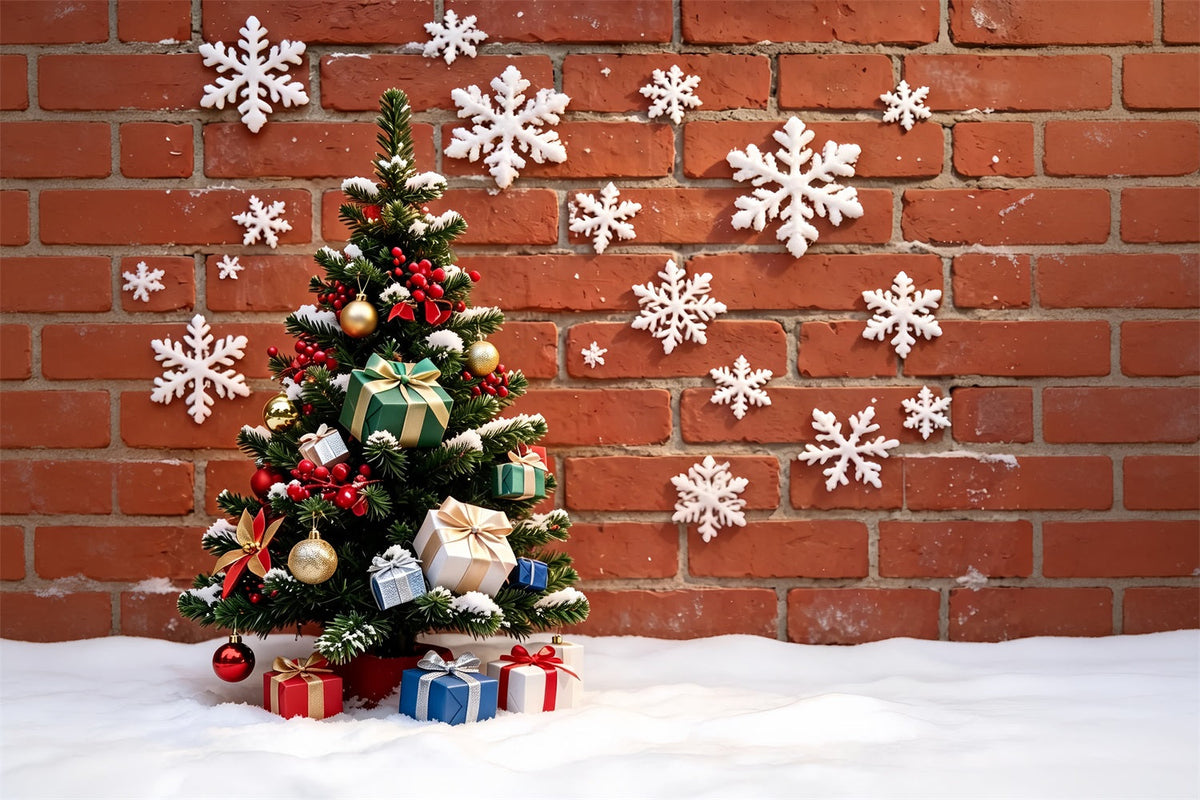 Fond De Flocons De Neige De Noël Décoration D'Arbre Enneigée Sur Mur De Briques Décor De Noël ZTT69-16
