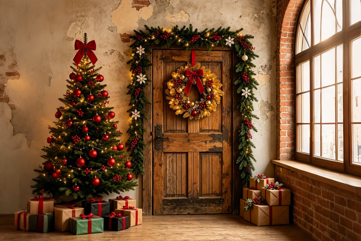 Décor De Noël Couronne De Porte Rustique Fond Mural De Noël ZTT69-2