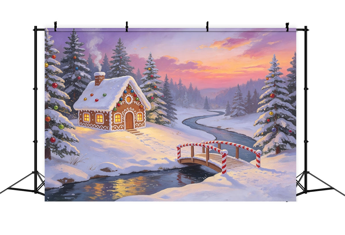 Forêt De Noël En Toile De Fond Rivière Du Pont En Pain D'Épice Grandes Toiles De Fond De Noël ZTT69-21