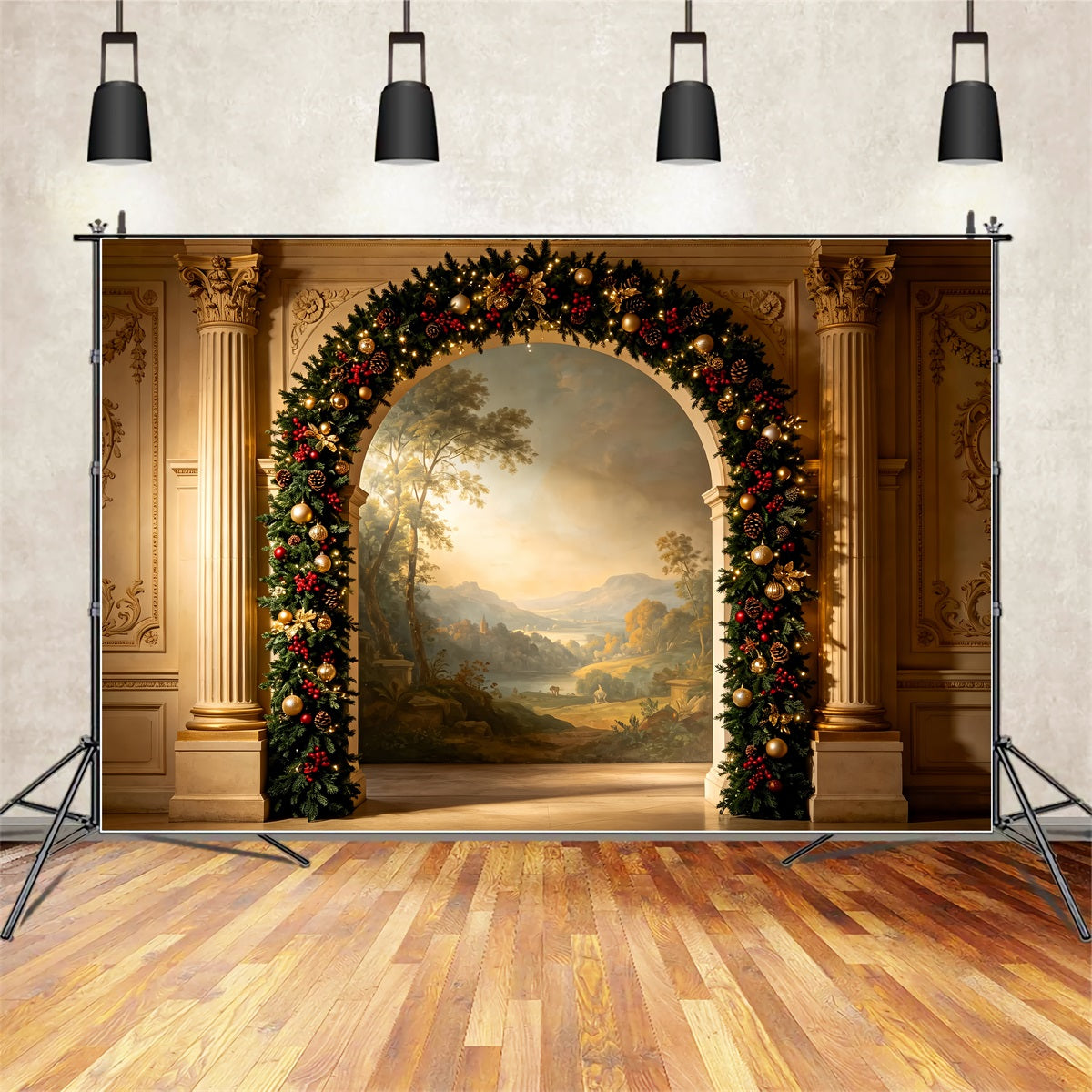 Décor De Noël Victorien Arche Élégante Ornée De Guirlandes Décor Photographique De Noël ZTT69-26