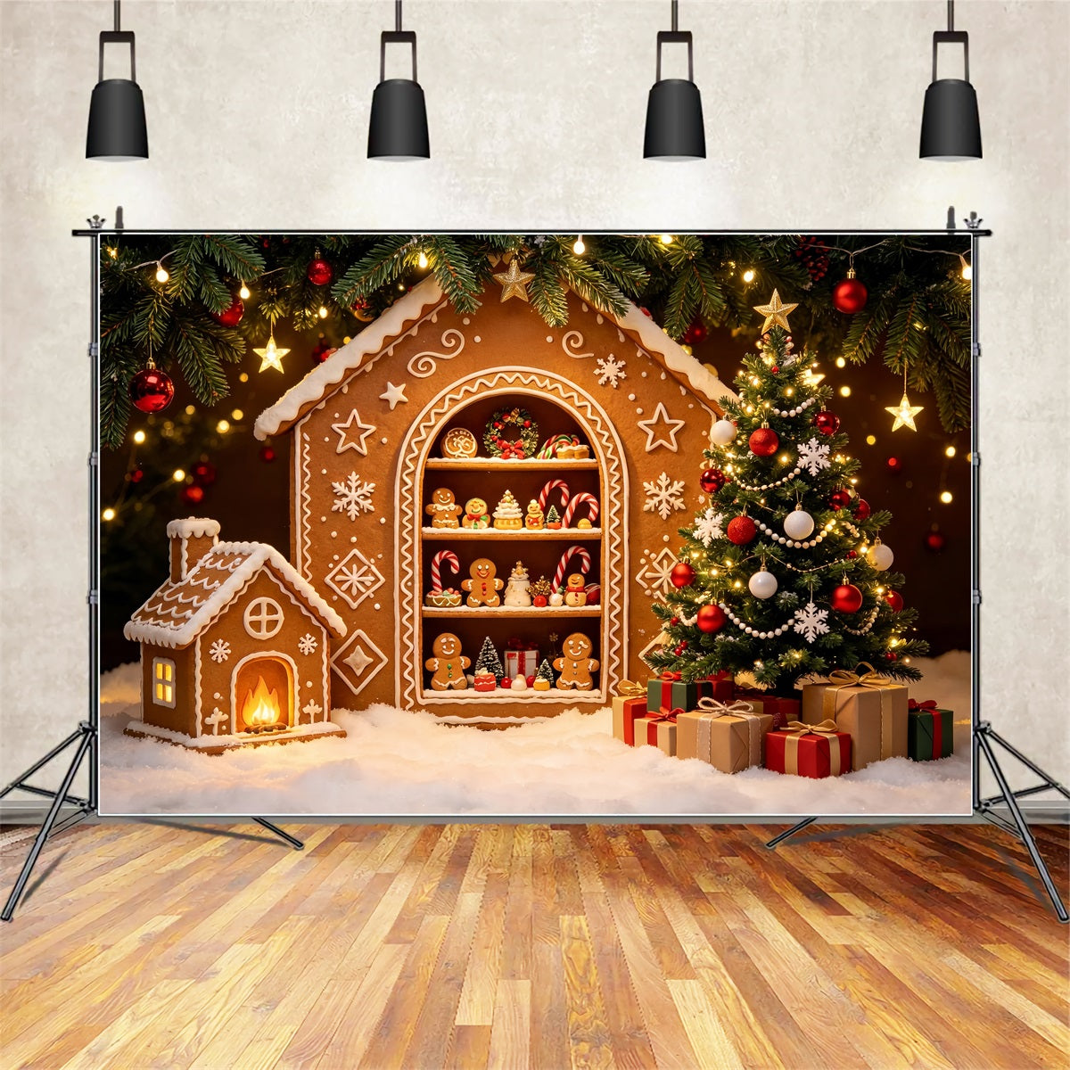 Décor De Noël En Pain D'Épice Maison En Pain D'Épice Exposée Décors Photographiques De Noël ZTT69-27