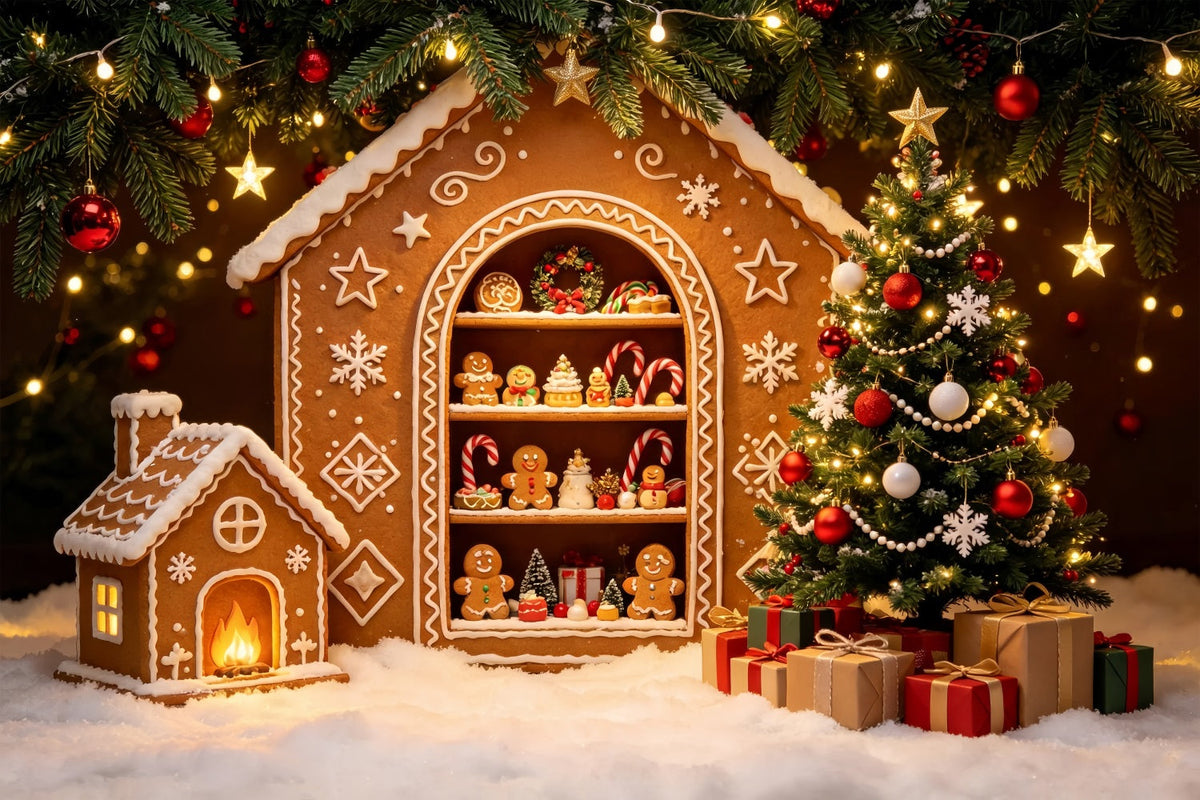Décor De Noël En Pain D'Épice Maison En Pain D'Épice Exposée Décors Photographiques De Noël ZTT69-27