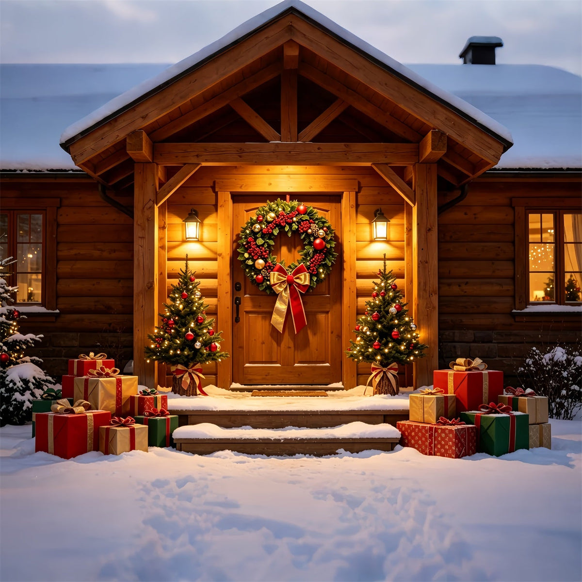 Décor De Noël Champêtre Couronne De Porte De Cabane En Forêt Décors De Studio Pour Noël ZTT69-33
