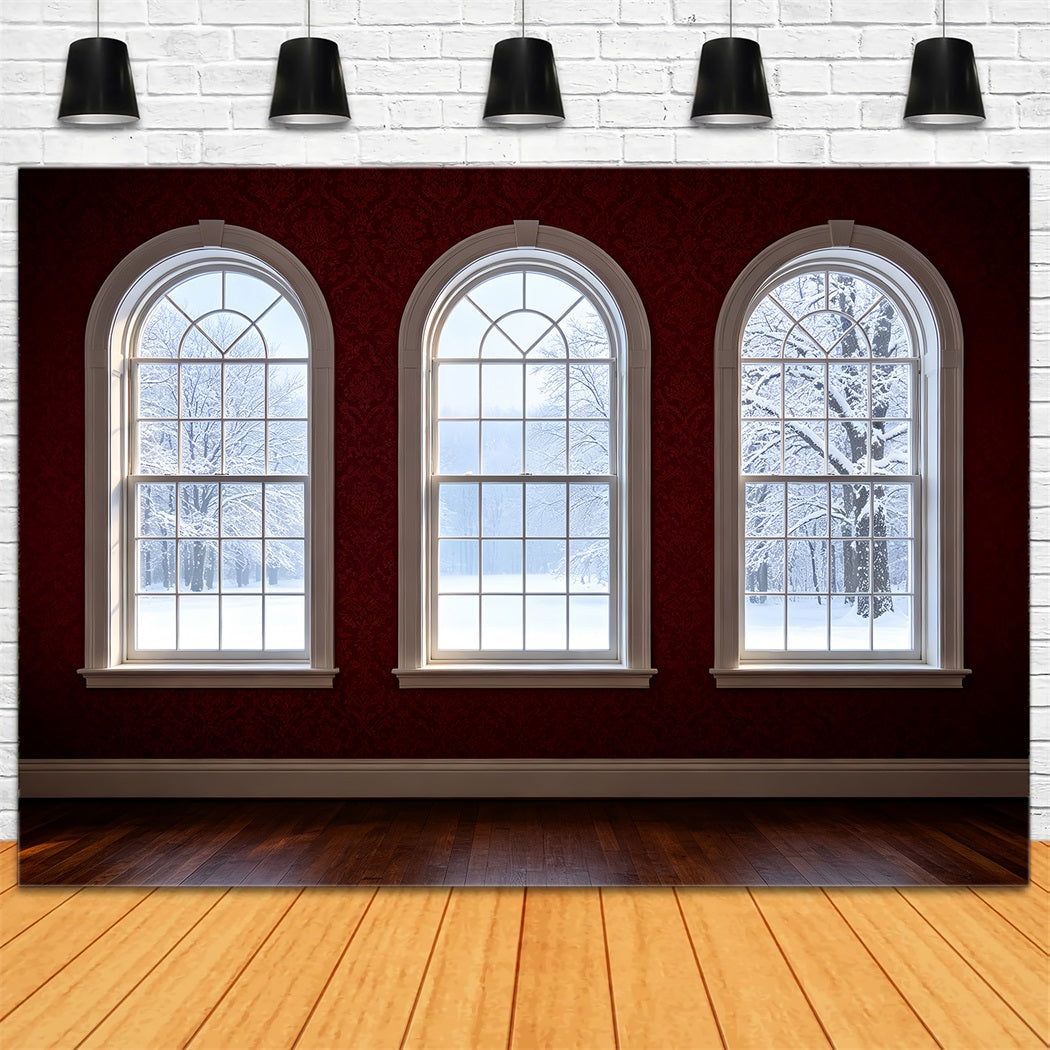 Décor De Chambre De Noël Vue Hivernale Depuis Une Fenêtre Cintrée Décor Intérieur De Noël ZTT69-41