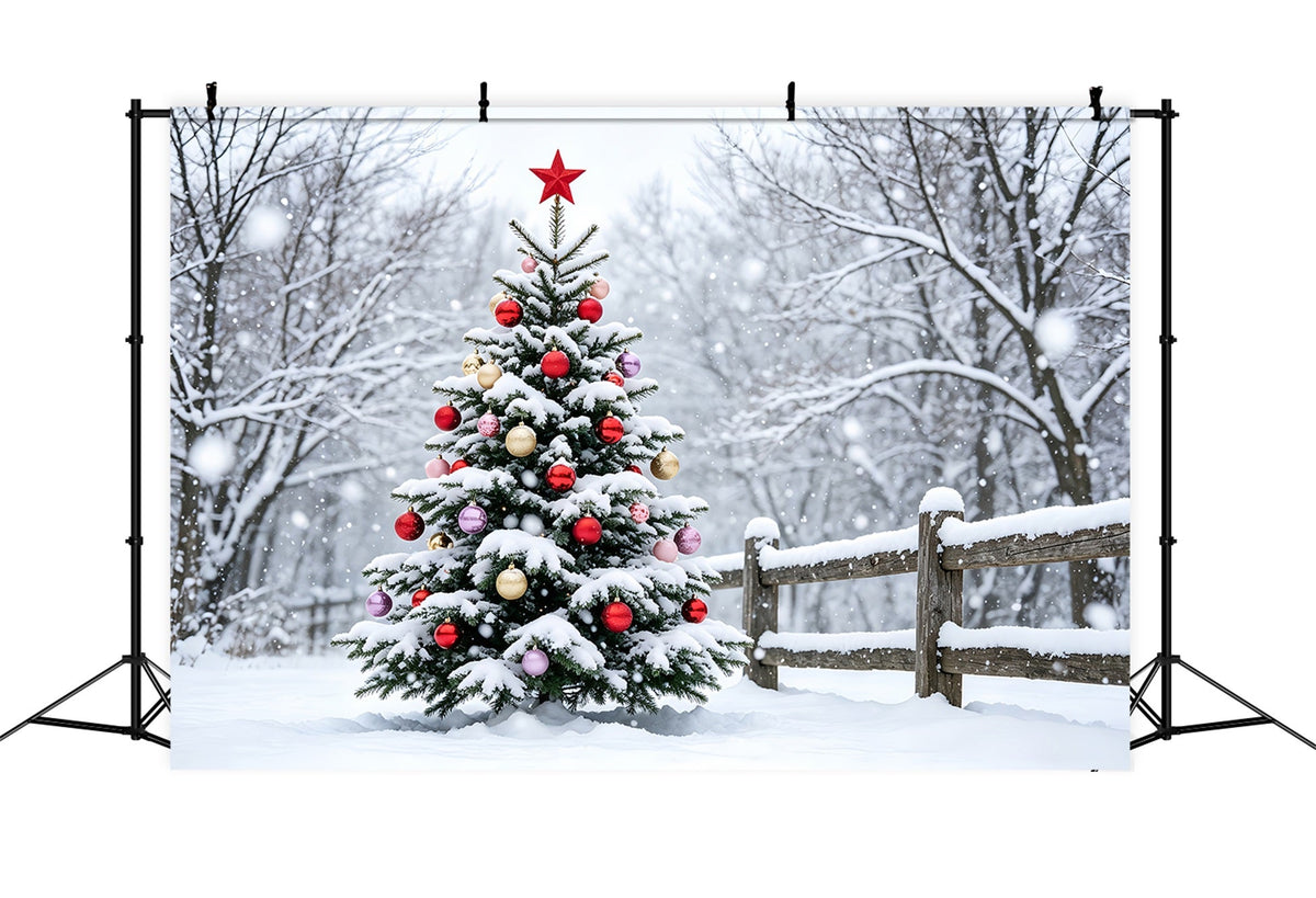 Décor De Neige De Noël Paysage D'Arbres De Forêt Enneigée Toiles De Fond En Mousseline De Noël ZTT69-48