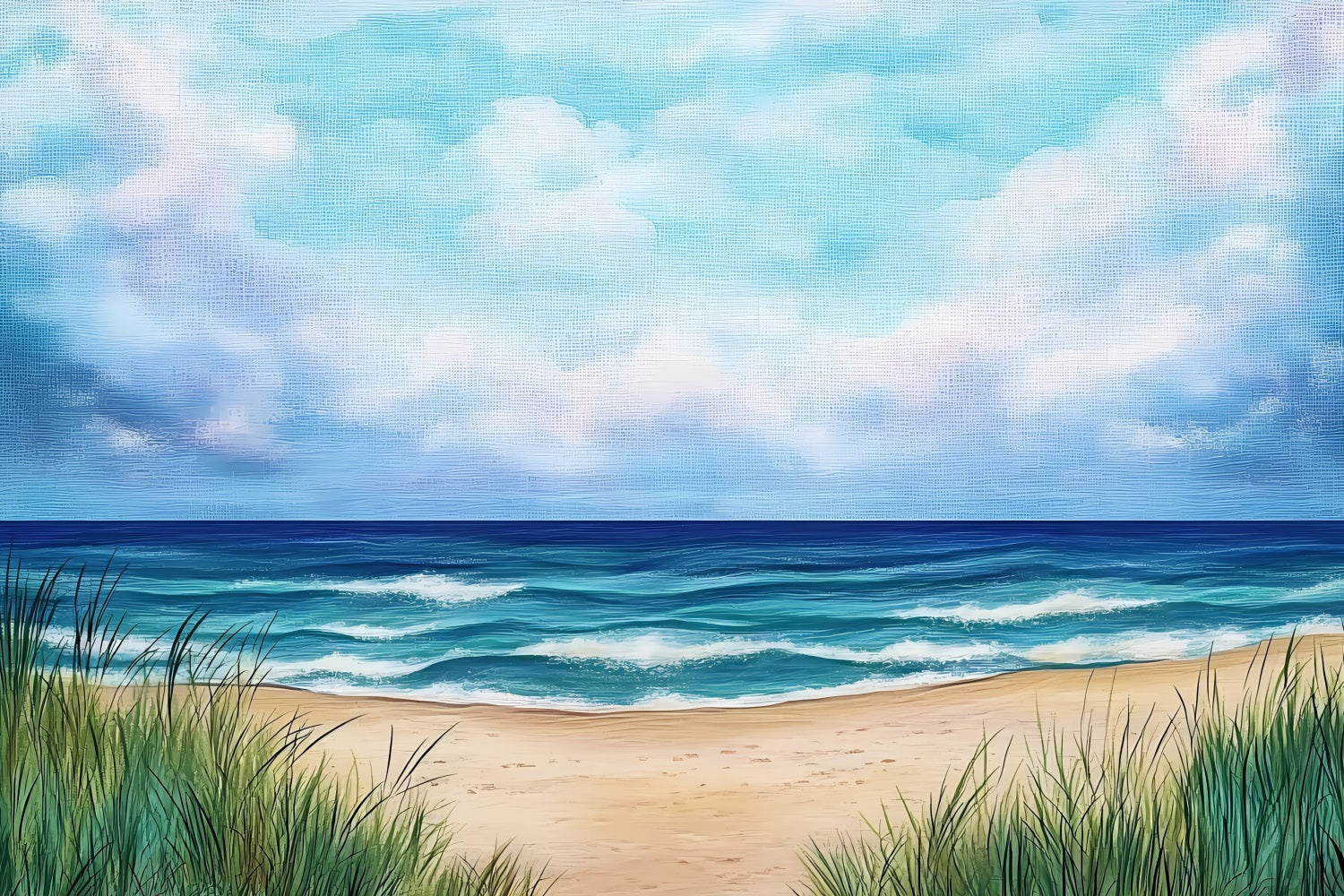 Toile de fond de Plage Été Scène Océan Peint Horizon ZXY3-27