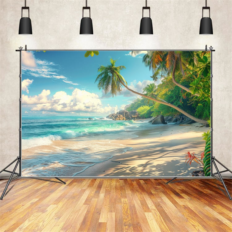 Toile de fond de Plage Été Palmier Rivage Sableux ZXY3-29