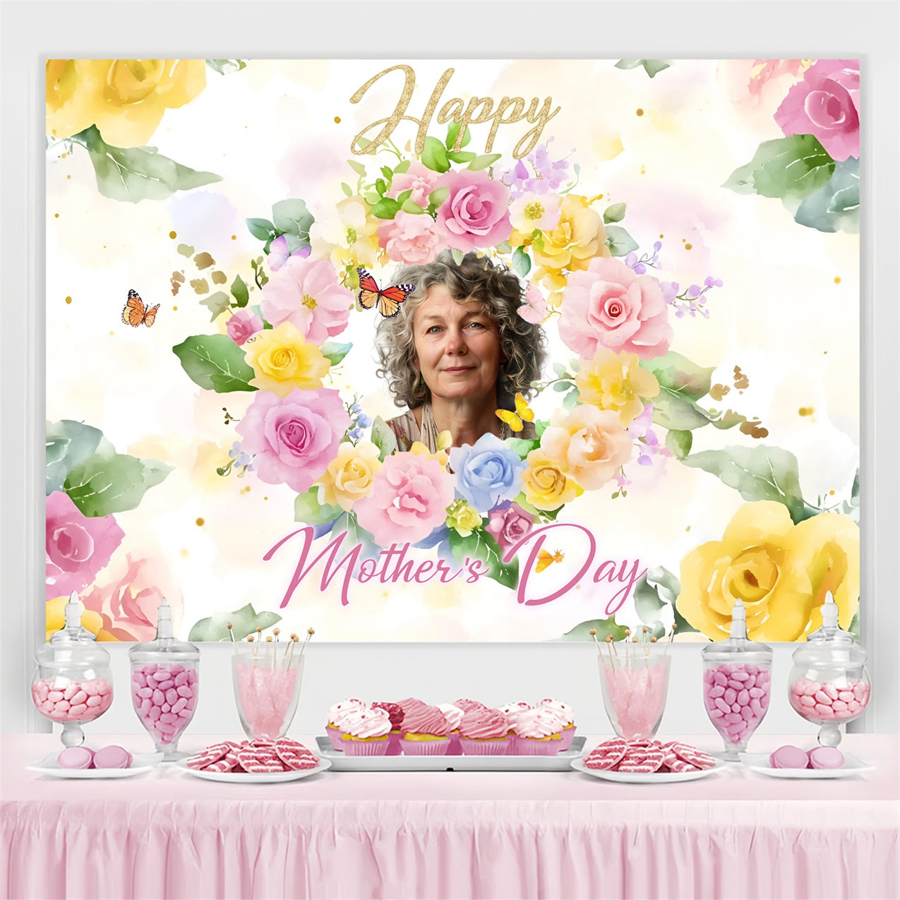 Toile de fond Fête des Mères Couronne Florale Pastel Personnalisée ZXY3-6