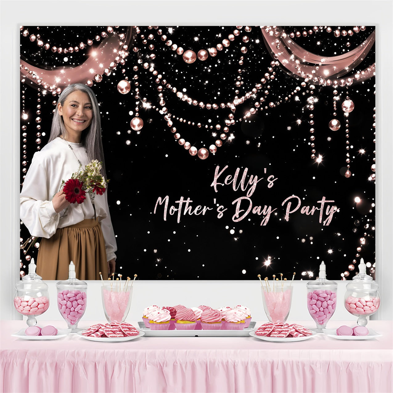 Toile de fond Fête des Mères Perle Scintillante Personnalisée ZXY3-7