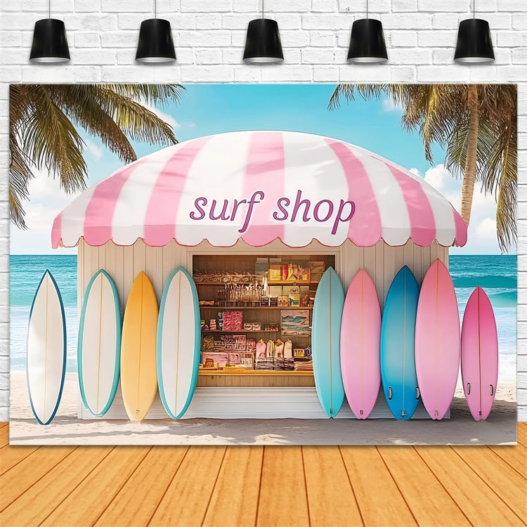 Toile de fond de Plage Été Planche de Surf Colorée Cabane ZXY3-9