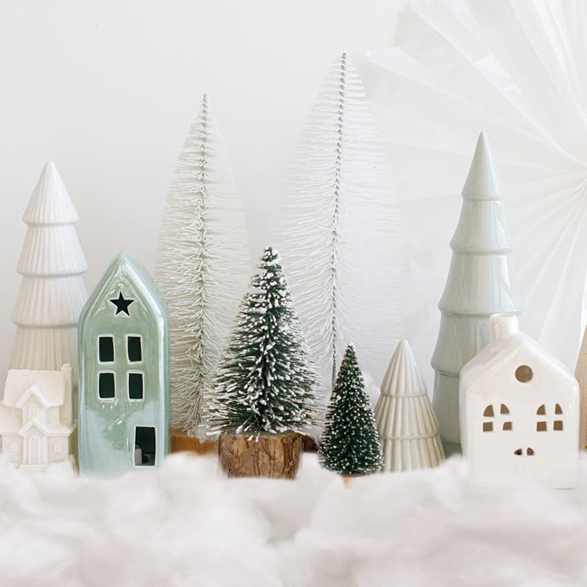 Toile de Fond d'Arbre de Noël de Village Enneigé D1004