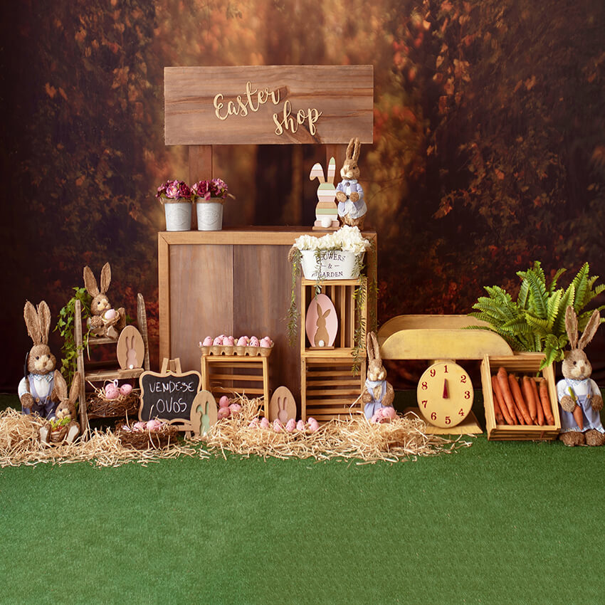 Lapin de la boutique de Pâques Oeuf Photo Toile de Fond D1059