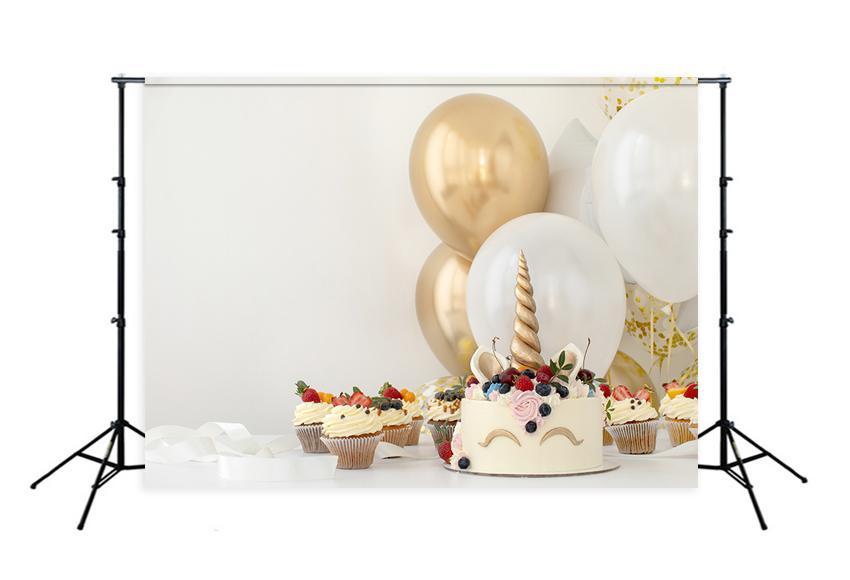 Birthday Party Table Unicorn Cake Photo Backdrop D290