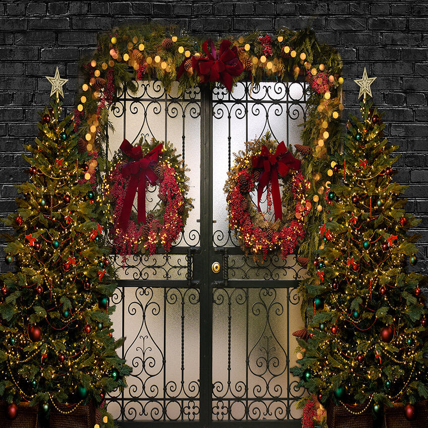 Noël porte guirlande lumières décoration toile de fond D900
