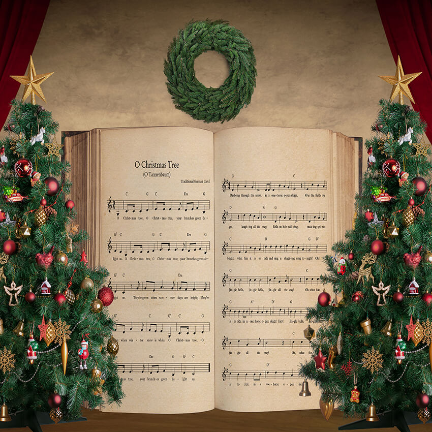 Toile de fond de rideau de scène Carol arbre de Noël D927