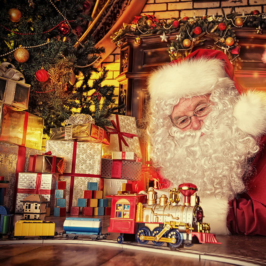 Père Noël Toy Train Toile de fond de Noël D987