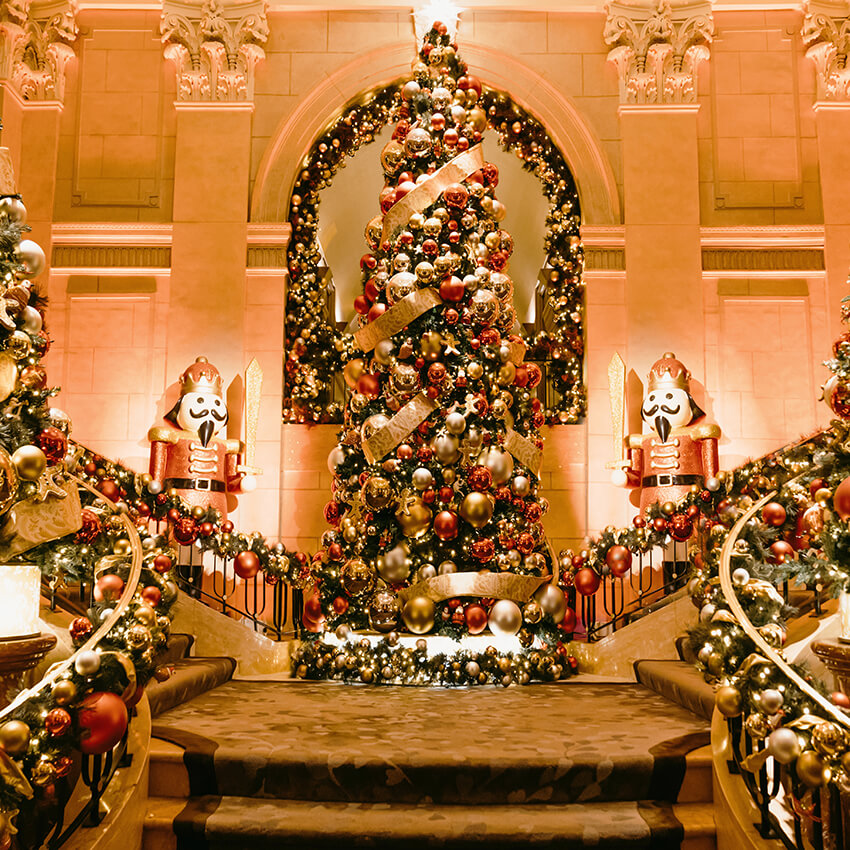 Toile de fond de décoration de casse-noisette d'arbre de Noël D996