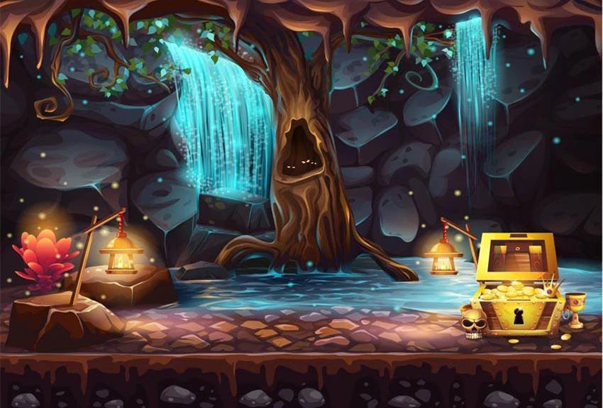 Toile de fond de photographie de conte de fées de dessin animé de forêt de nuit G-608