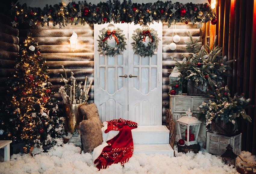 Toile De Fond De Porte Blanche Arbres De Noël Pour Décoration Gx-1055