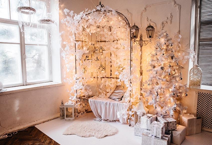 Toile De Fond De Noël Fond Blanc Chambre Décoré  Gx-1086