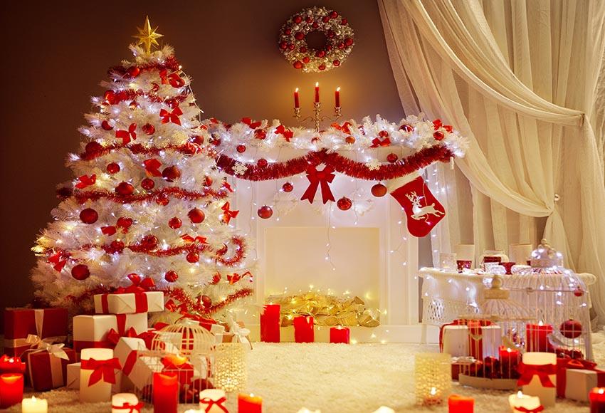 Toile De Fond Rouge Et Blanc Salle Décorée Pour Fêter Noël Gx-1087