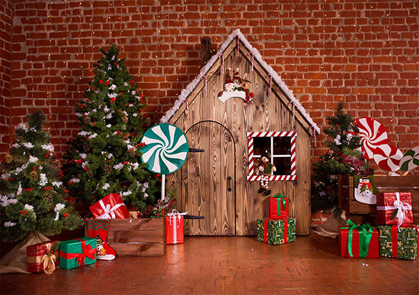Toile de Fond de Bonbons de Maison en Bois de Noël HC101501