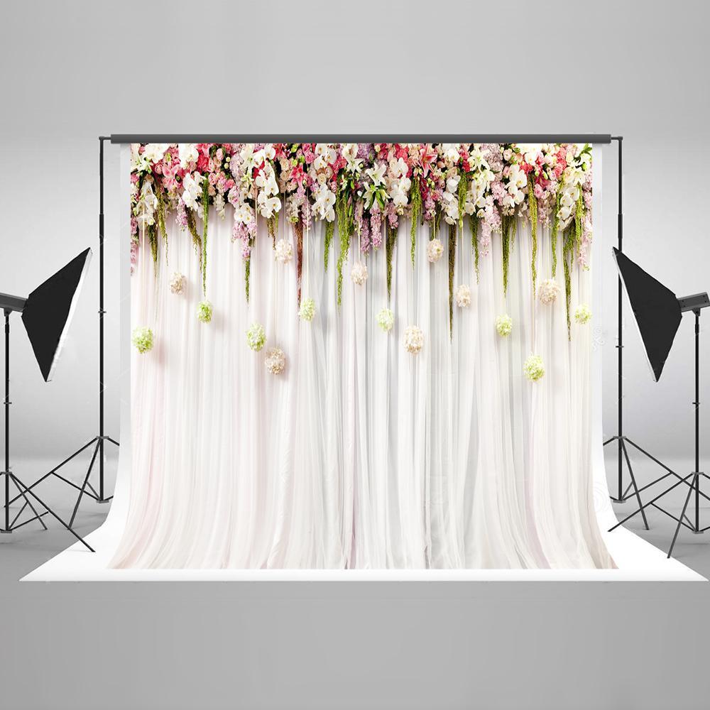 Toile de fond de mariage de fleurs blanc HJ04269