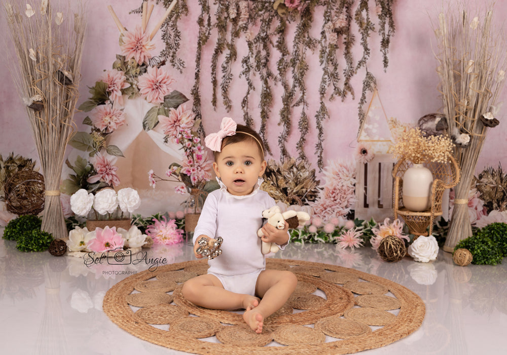 Fleur rose beaux décors muraux nouveau-né pour la photographie NB-387