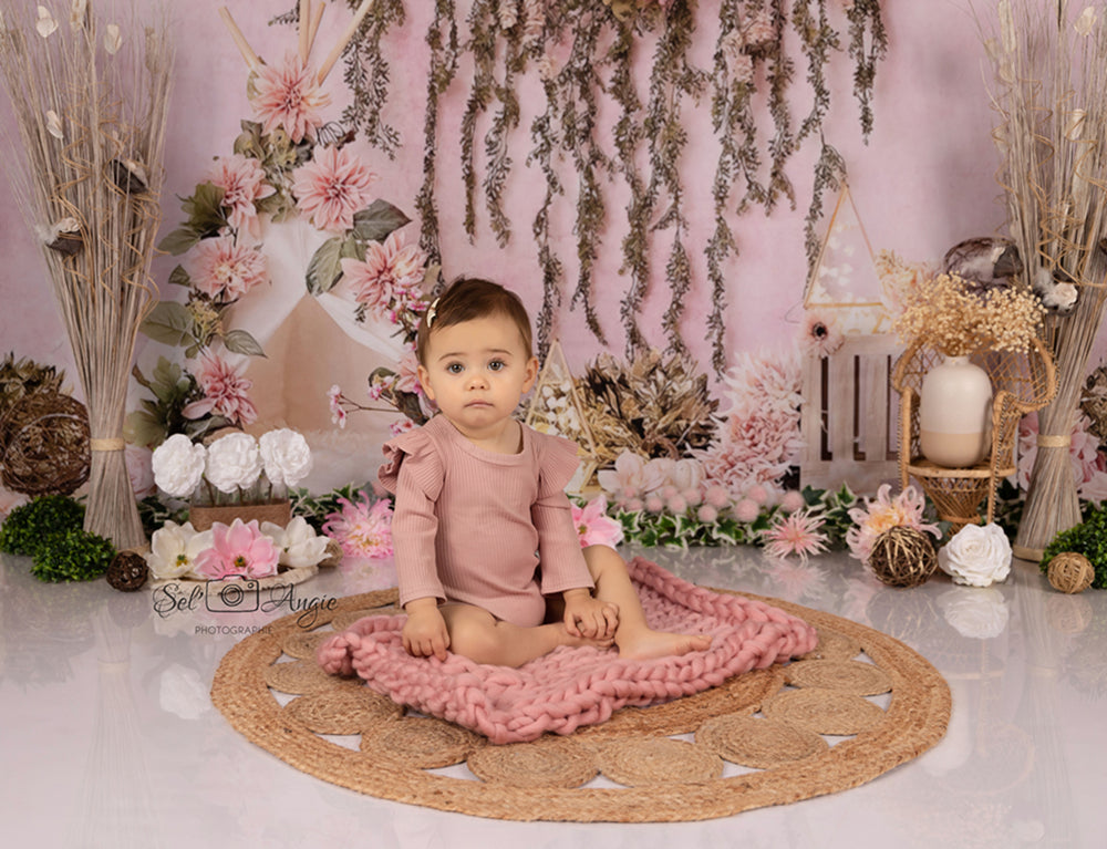 Fleur rose beaux décors muraux nouveau-né pour la photographie NB-387