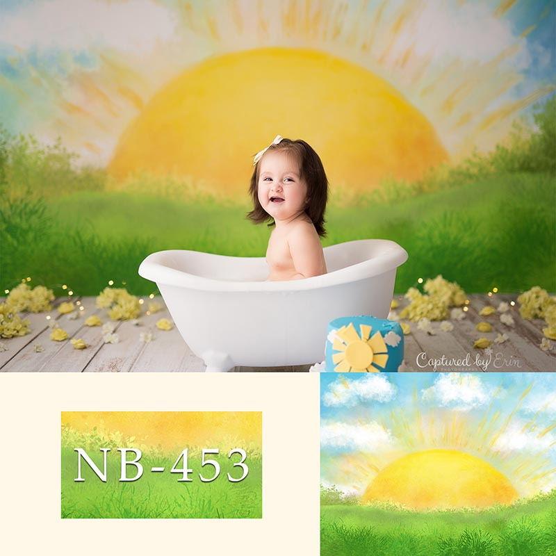 Toile De Fond D'Herbe Verte Grand Soleil Pour La Photographie Nouveau-Né Nb-453