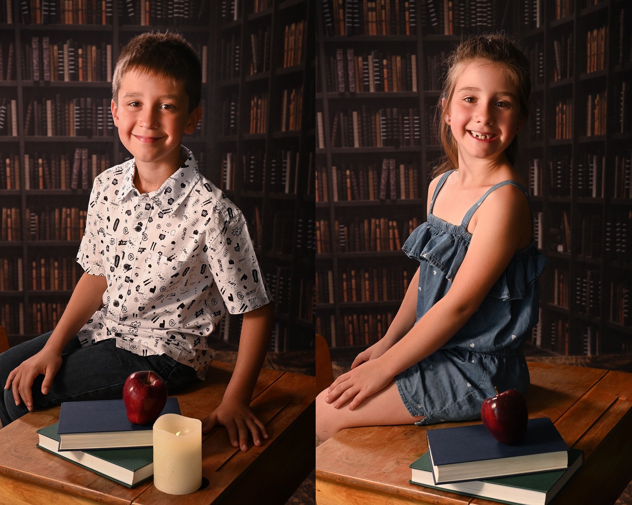 Retour à L'école Bibliothèque Étagères Photo Toile de Fond 