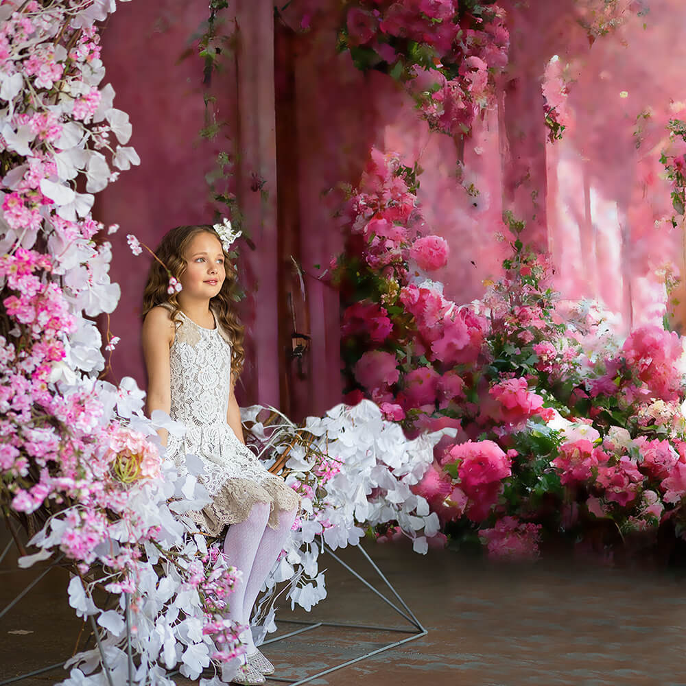 Toile de Fond Peinte de Couloir de Fleurs Roses M-26